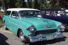 Lowered 1955 Chevy Nomad Wagon in Stock White and Regal Turquoise #598 Paint